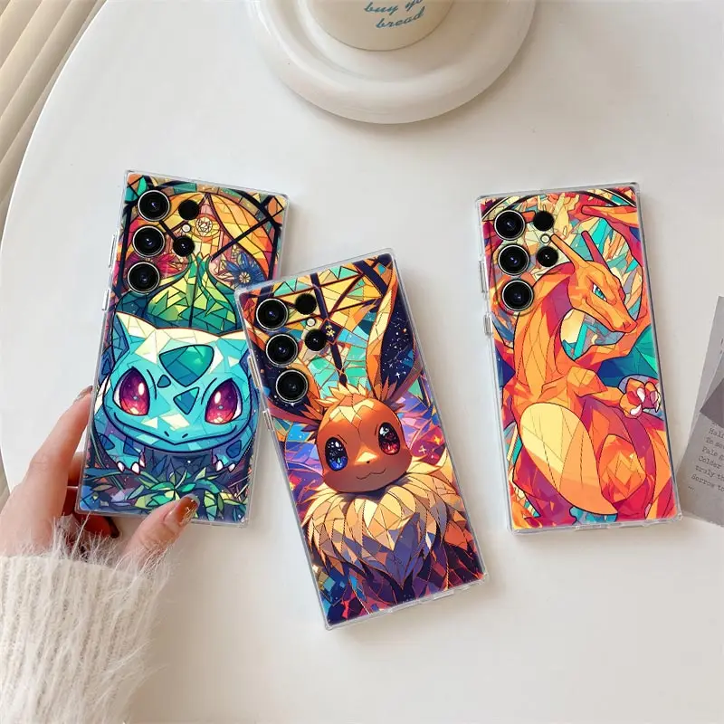 Eevee Charizard Bulbasaur Glass S25Ultra Phone Case For Samsung Galaxy S25 S24 S23 S21 Ultra S20 FE S22 Plus A35 A55 Clear Cover