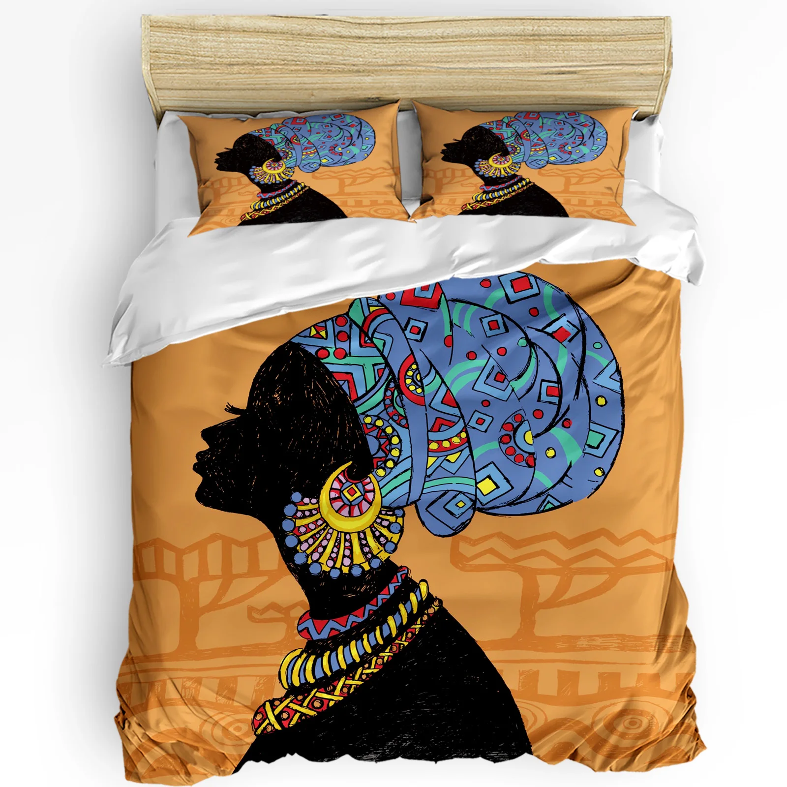 

African Woman Geometric Figures 3pcs Bedding Set For Bedroom Double Bed Home Textile Duvet Cover Quilt Cover Pillowcase