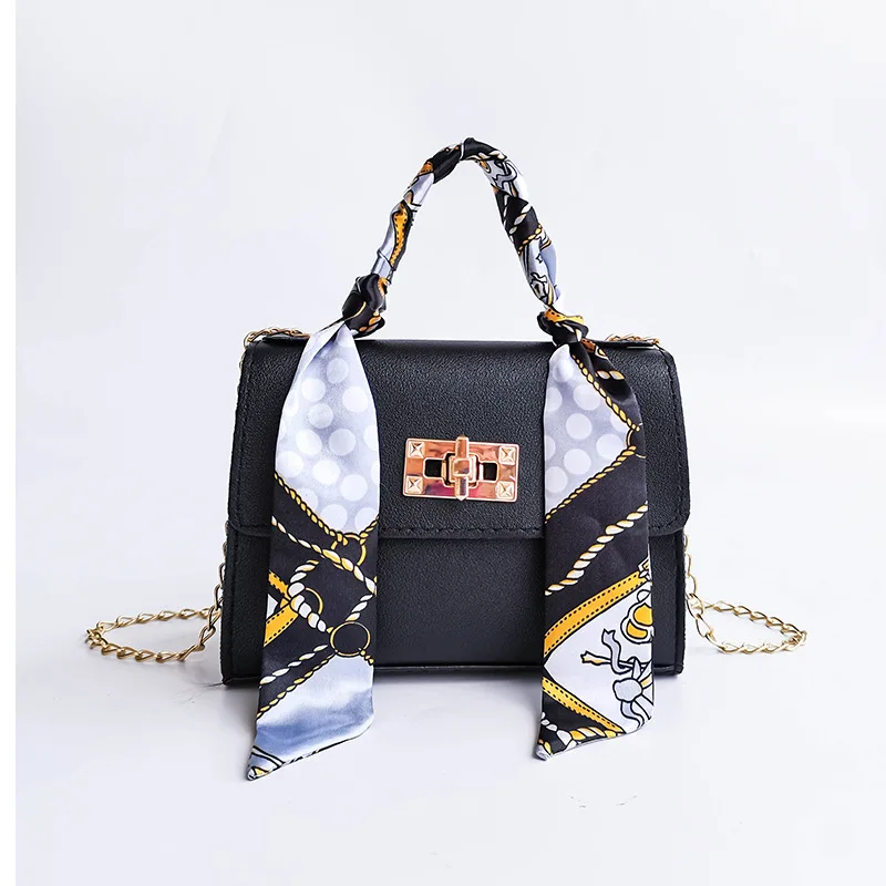 Silk Scarf Multicolored Bag Women Leather Handbags For Women's Chain One Shoulder Messenger Crossbody High Quality Casual Luxury