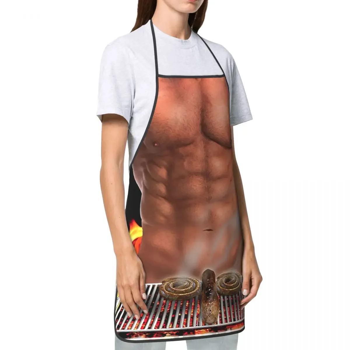 Funny Sexy Muscular Man Bib Apron Men Women Unisex Kitchen Chef Tempting Body Tablier Cuisine for Cooking Baking Gardening