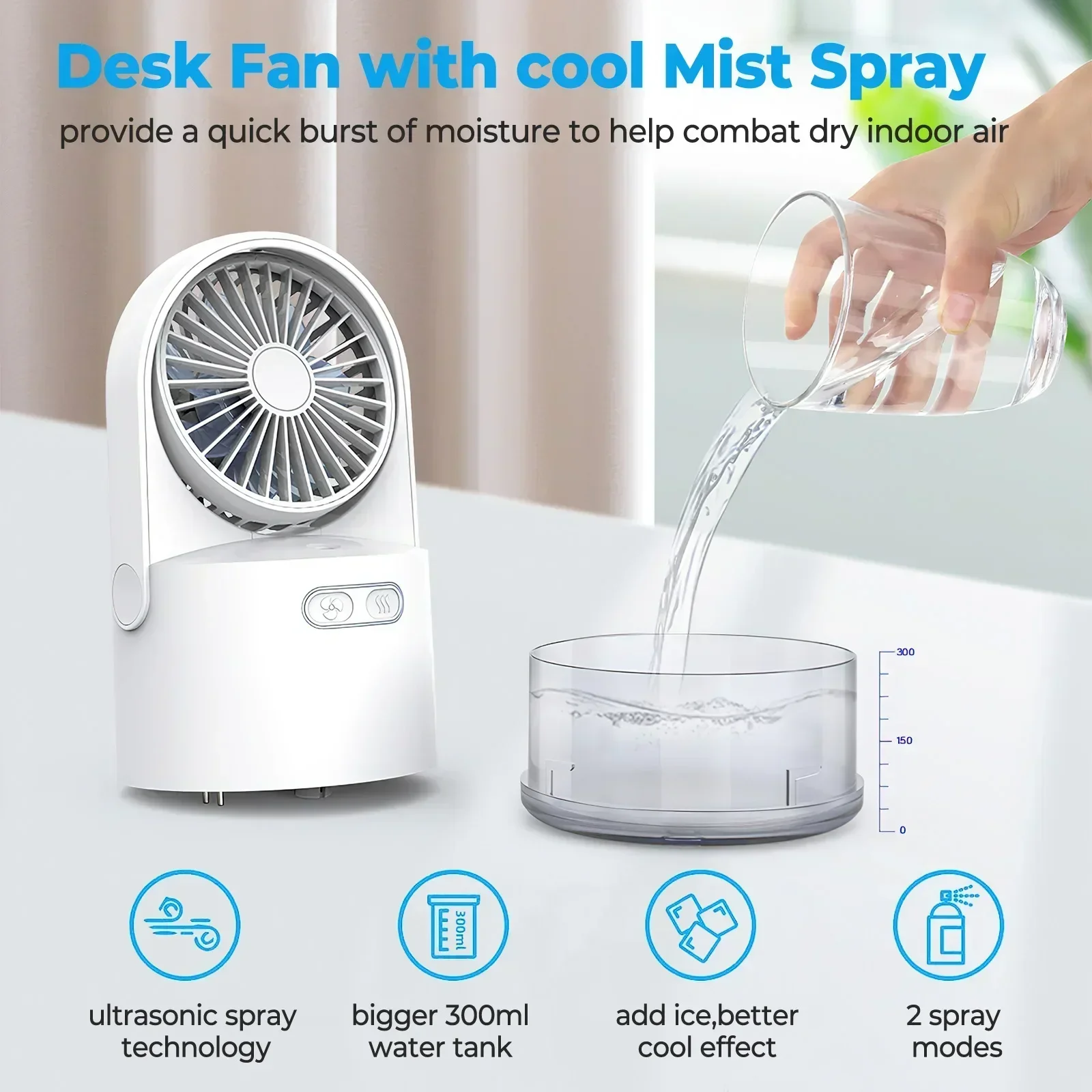 Portable Cooler Fans With Water Air Conditioner Mini Fan With 3 Speeds Quiet Personal Air Cooler Desk Cooling Fan