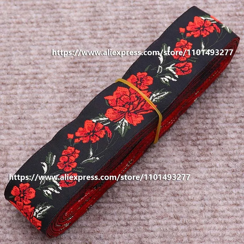 7 Yards 3.3cm Jacquard Ribbon Flowers Pattern Ethnic Lace Trim Embroidered Woven Webbing Tape For Clothing Bag Sewing Fabric