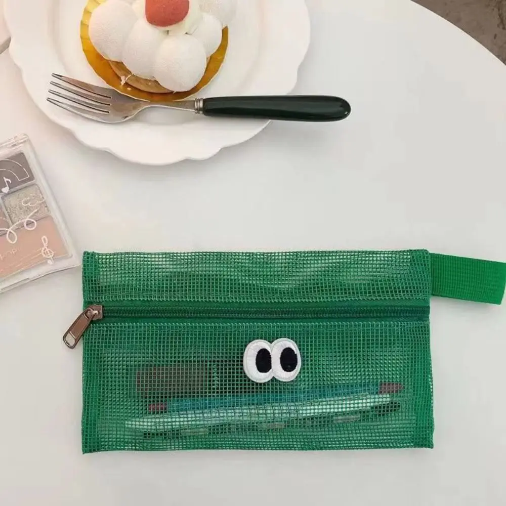 Estojo de lápis Big Eyes, Make Up Case, Malha saco cosmético, Grande capacidade, Bolsa de papelaria, Saco de papelaria com zíper, Saco de papelaria