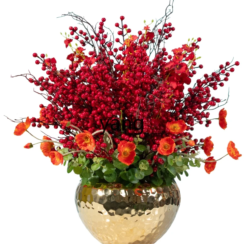 Yjq Red Fortune Fruit High-End Dining Table Artificial Flower Chinese Hawthorn Living Room Store Decoration High-Grade Ornaments