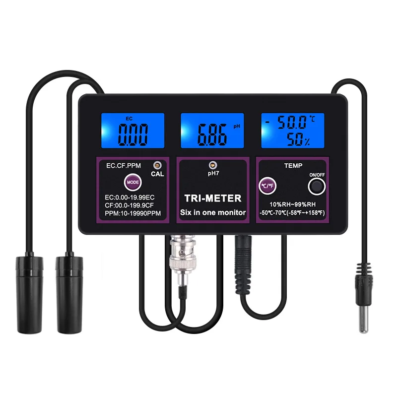 

PH-217 Six-in-One Online Water Quality Testing Appliance Ph Temperature/EC/CF/RH/TDS Water Quality Detector Fish Tank