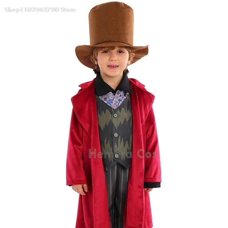 hhh 20252024 Adults Kids Movie Chocolate Wonca Costume Wig Hat Factory Willie Cosplay Clothing Kid Halloween Carnaval Pa