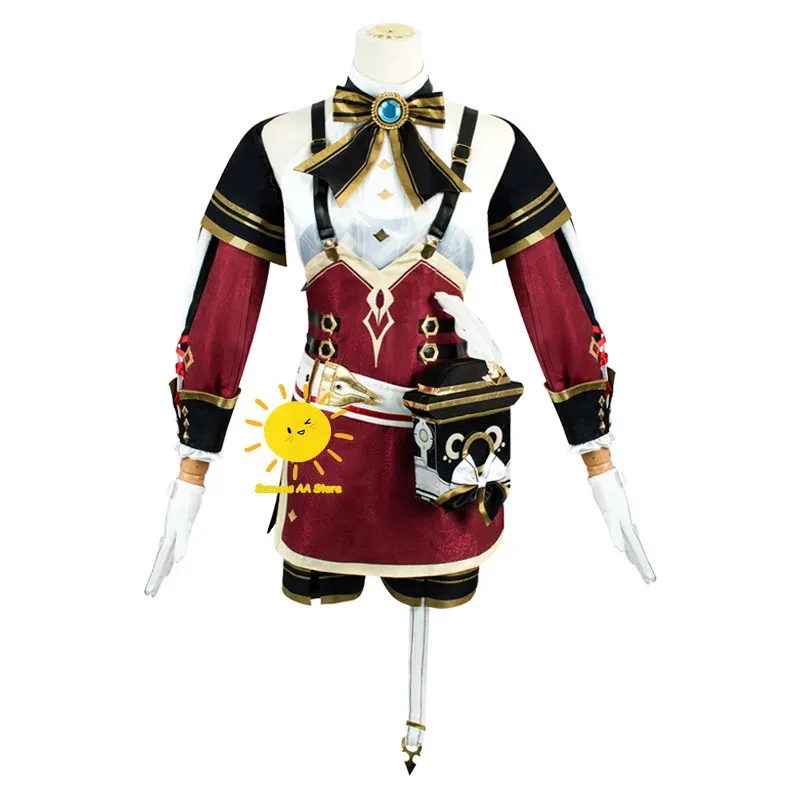 DY20Charlotte Cosplay Genshin Impact Kostum Cosplay Seragam Permainan Anime Pakaian Rok Wig Charlotte Hadiah Pesta Halloween untuk W