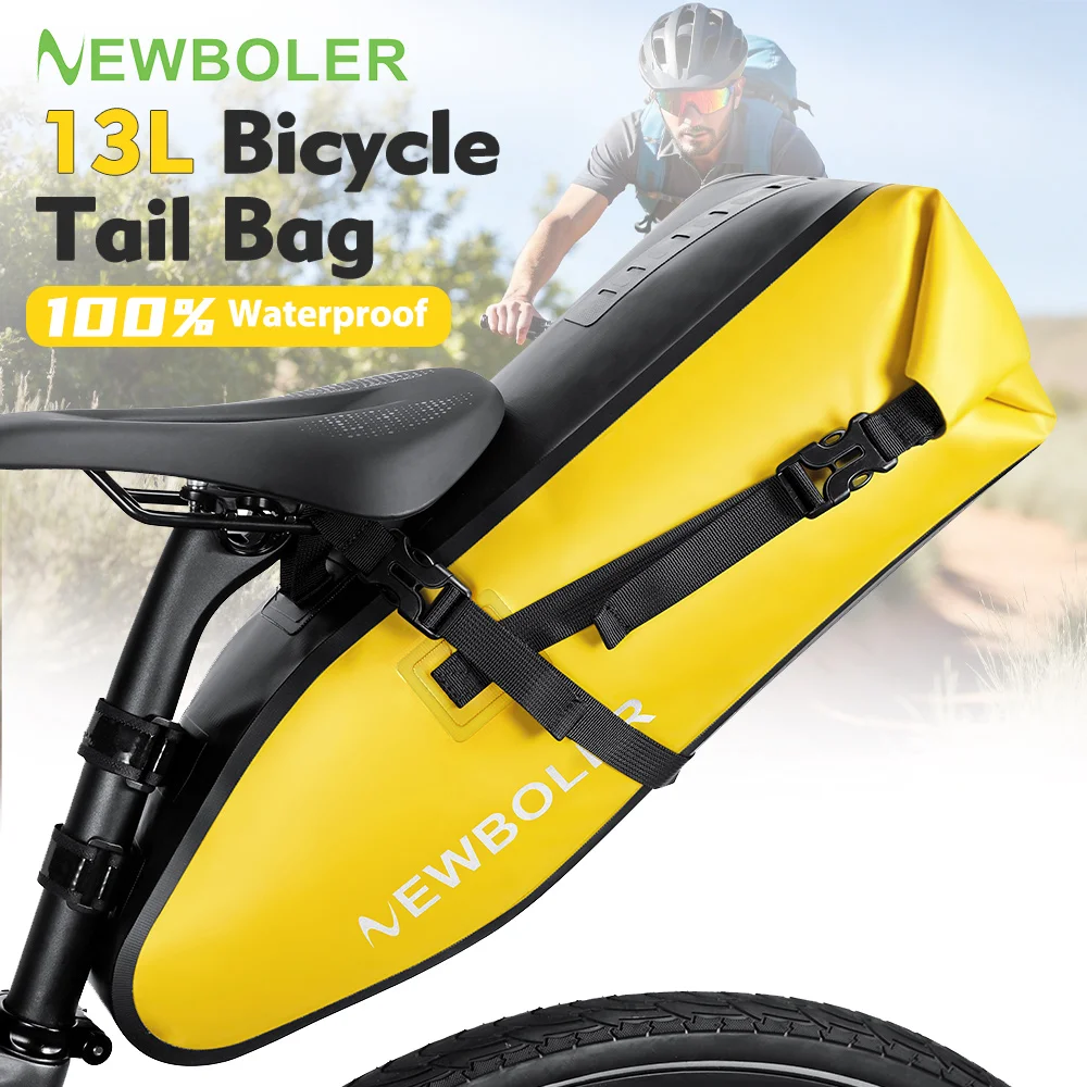NEWBOLER Bicycle Bag Waterproof 13L Large Capacity Bicycle Saddle Bag Bicycle Foldable Tail Bag Mountain Bike Road Luggage