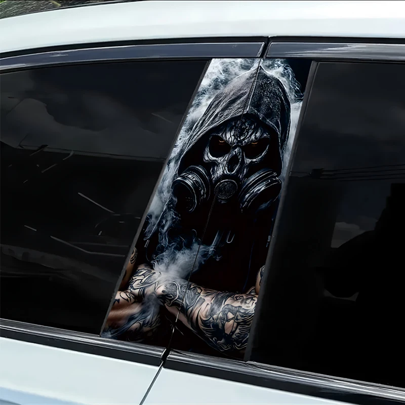 

2 штуки защитной пленки для автомобильных наклеек на B-стойку с изображением черепа и газовой маски, устойчивой к царапинам.