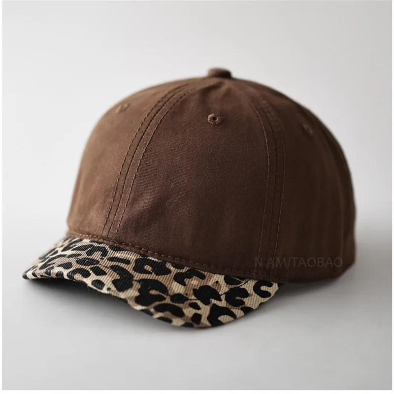 Custom Logo New Leopard Print Spliced Ultra Short Brim Baseball Cap Unisex Couple Fashion Simple Casual Versatile Peaked Hat