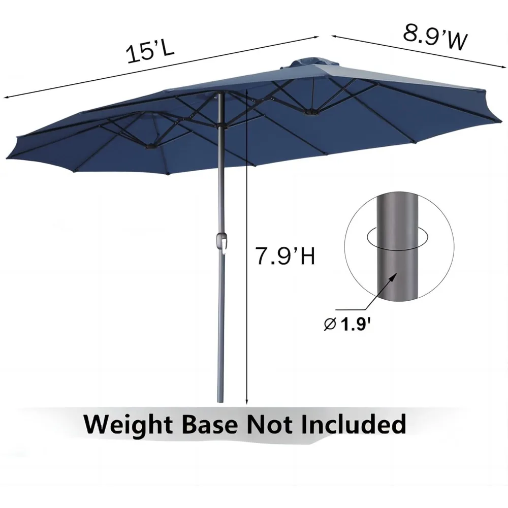 Patio Umbrella Outdoor Market 15x9ft Double-Sided with Crank Air Vents, Not Base, Up To 140lbs Outdoor Umbrella