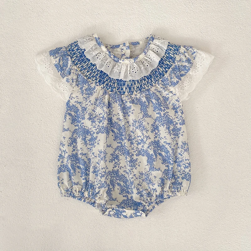2026 Neuer Sommer Neugeborenen Baby Mädchen Strampler 0-24M Baby Mädchen Flatterärmel Baumwolle Mädchen Blumen Wickel-Baby-Mädchen-Strampler – Detail 2