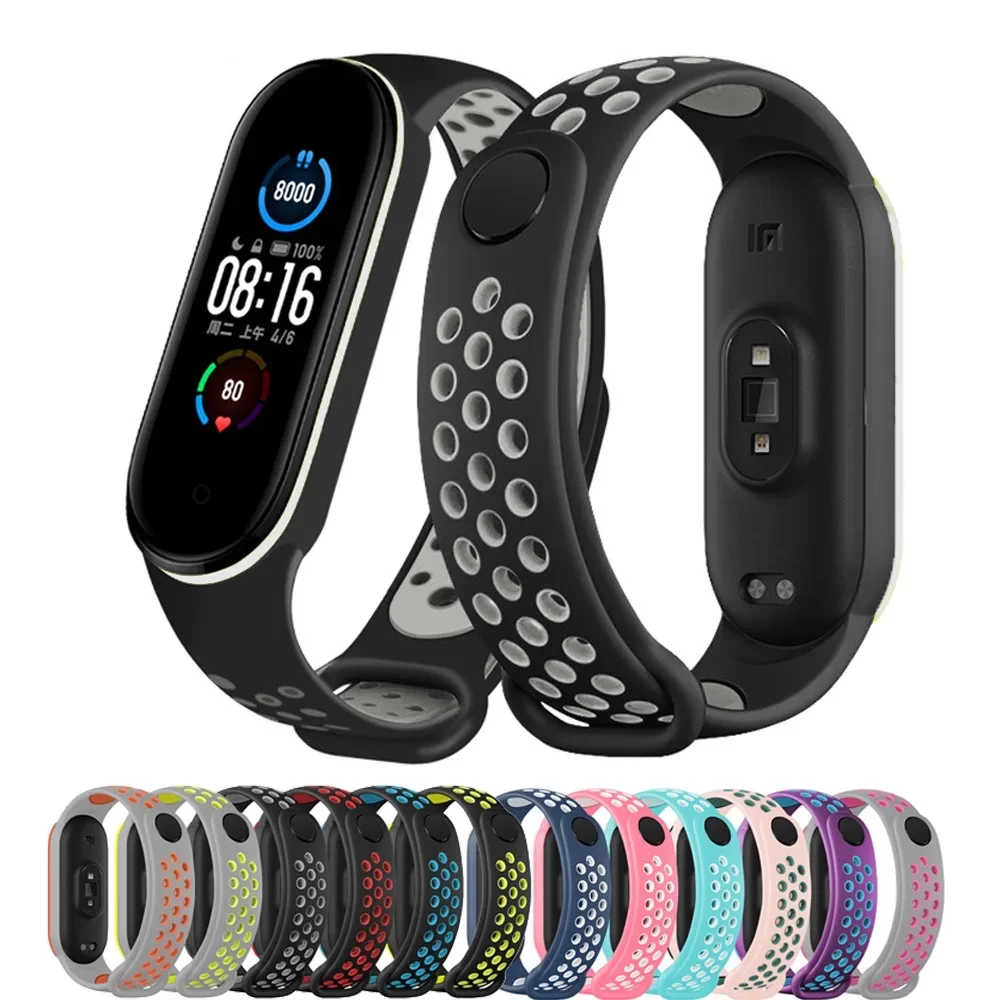 Silicone Strap for Xiaomi Mi Band 7 6 5 4 3 Sports Breathable for Mi Band 6 Bracelet Wristband for Mi Band 5 Correa Reaplacement