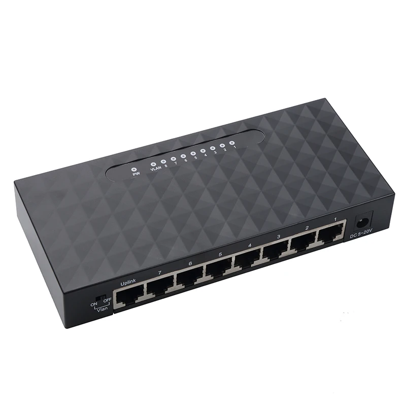 High quality 8 Port 10/100/1000M Gigabit Ethernet Network Switch high performance Smart RJ45 Vlan adapter plastic shell
