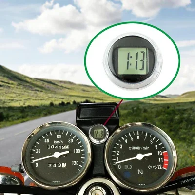 Mini relógios à prova d\'água para motocicleta, relógio pegajoso com display digital para decoração de motocicleta, acessórios para carro