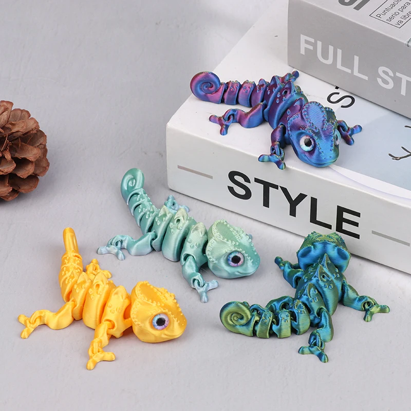 1Pc New Creative 3D Printing Chameleon Figures Multi-joint Movable Simulation Animal For Home Decor Accessories Kids Gift