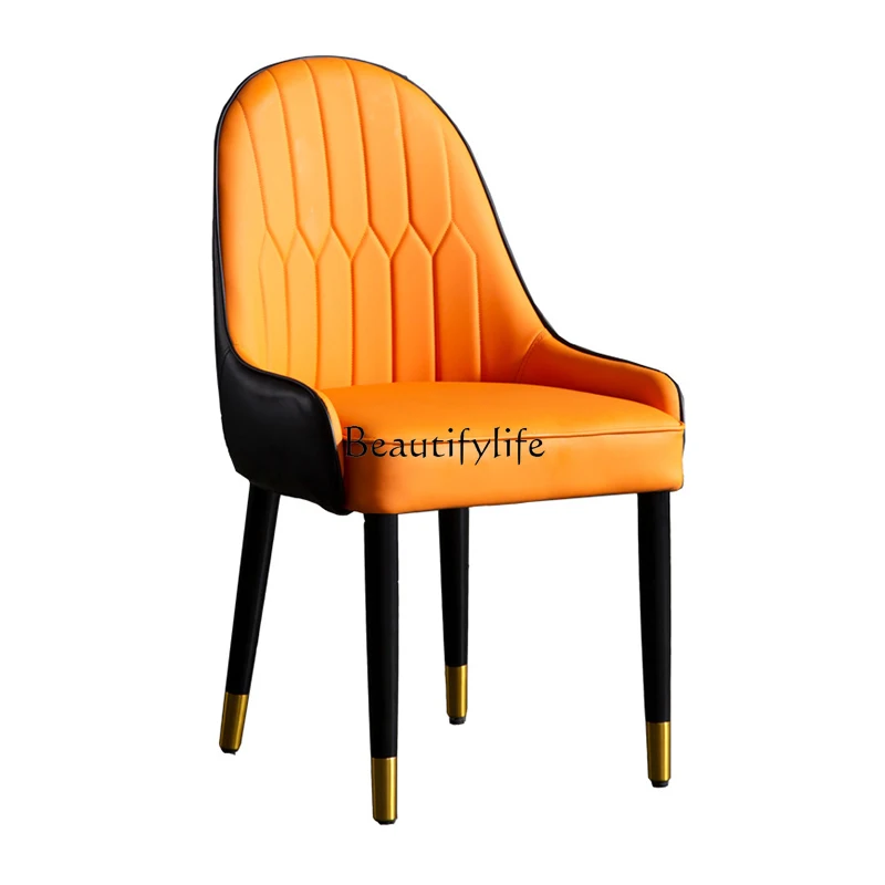 

Italian Style Light Luxury Dining Chair Simple Post-Modern Leather Art Casual Chair Household Small Apartment Armchair