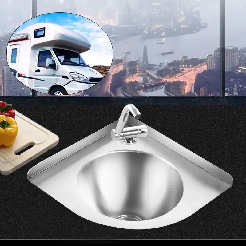 Stainless Steel Sink with Faucet Caravan Camper Hand Wash Basin Set Sink Set Fit for RV Caravan Camper