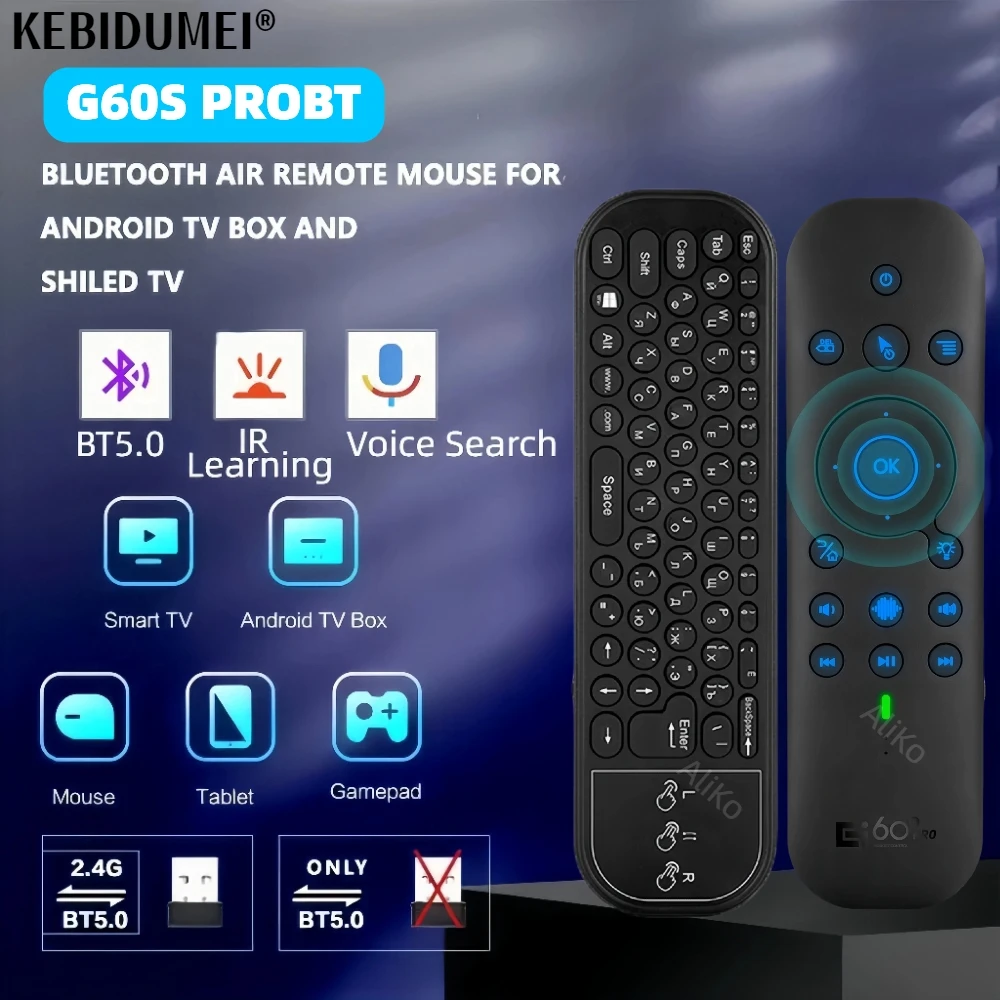 G60S Pro BT Air Mouse with 2.4G BT5.0 Dual Mode Google Voice Assistant Remote Control and Wireless Keyboard for Android TV BOX