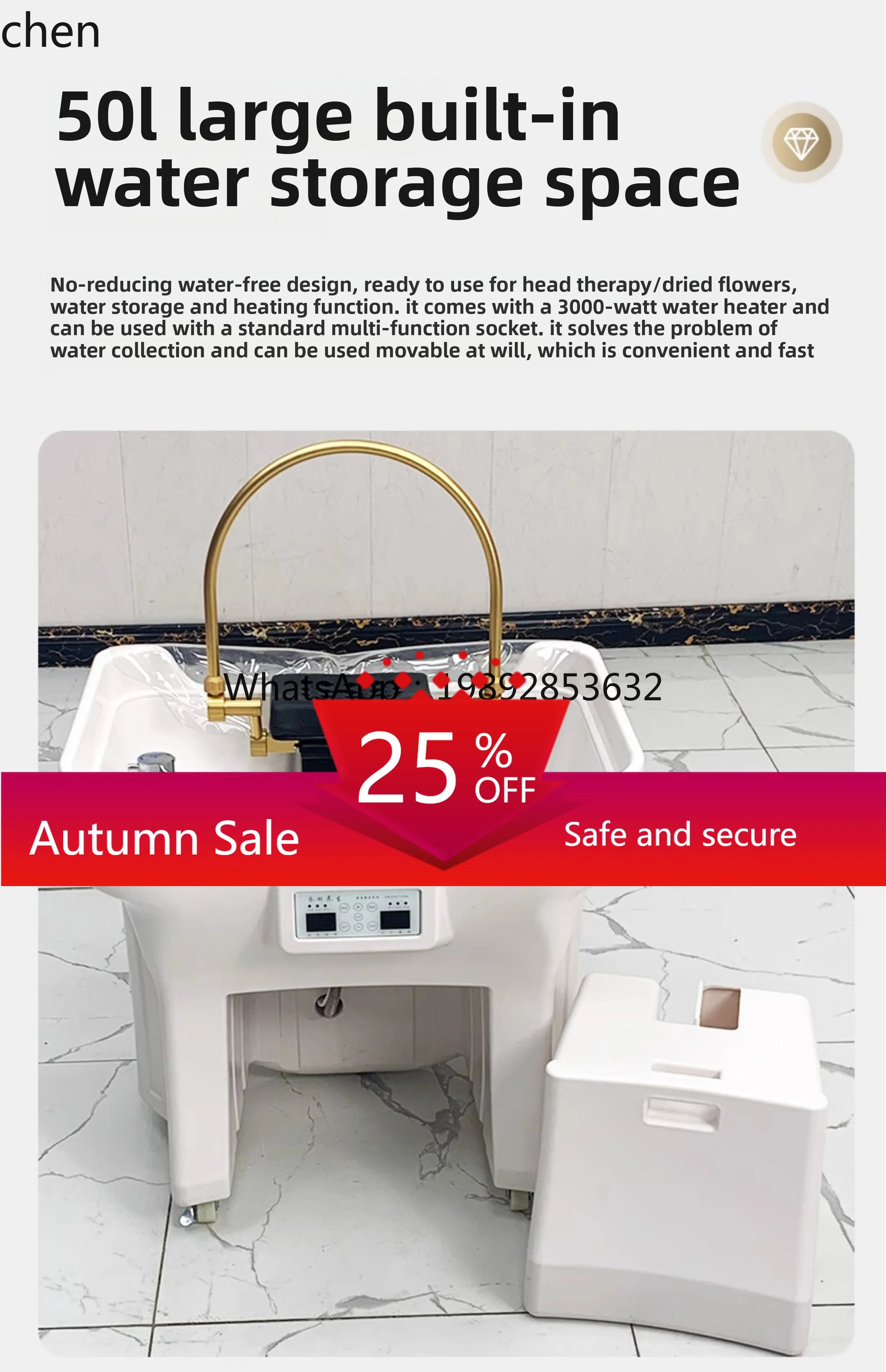 

removable head treatment basin water storage type with constant temperature water circulation fumigation beauty shampoo bed