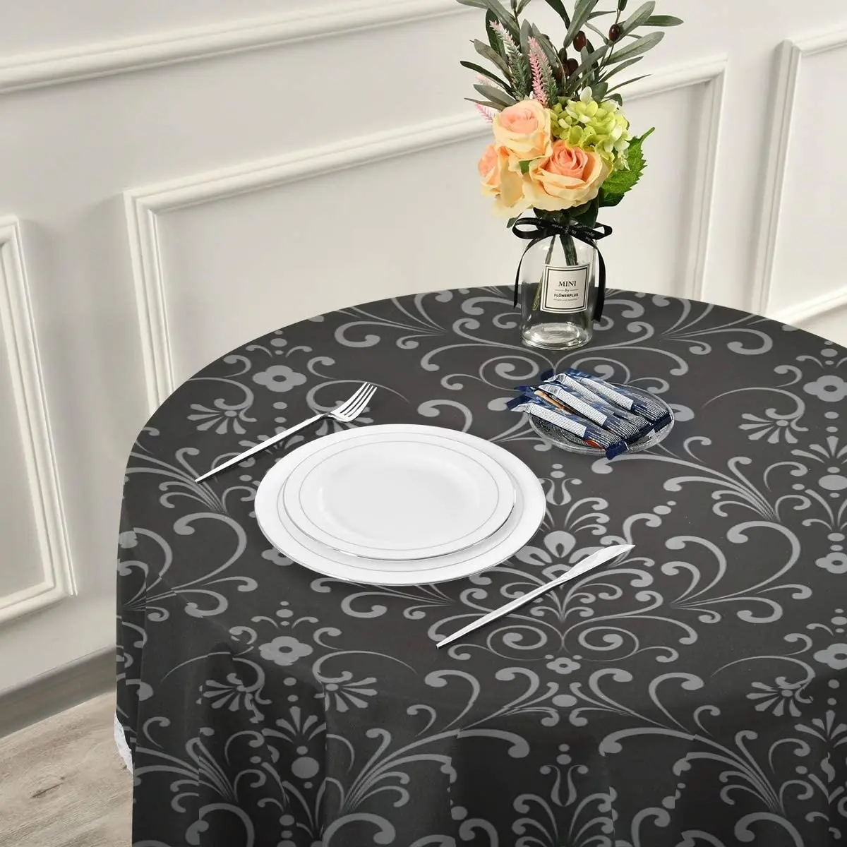 Round Table Cloth Flowers Gothic Table Cover Crease-Resistant Heat-Resistant Printed lace Tablecloth for Washable Dining Decor