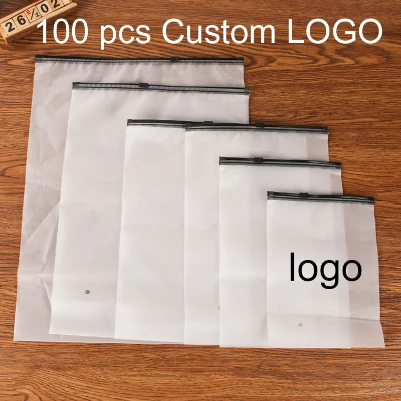 Hot Sale Plastic Bag Custom Logo Black Transparent Frosted PVC Zipper Poly Bag For Clothing Packaging