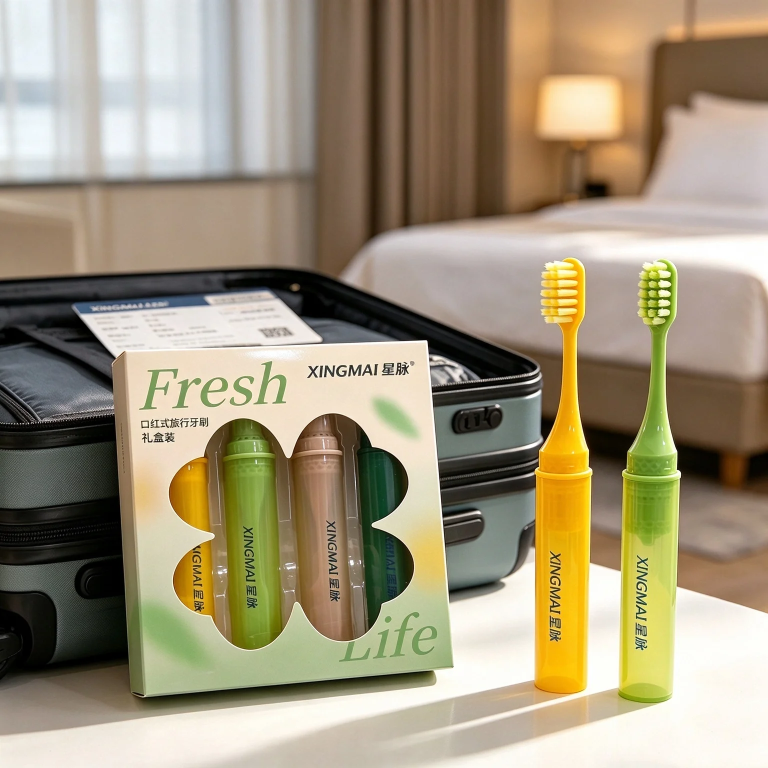 2/1 Box Set (4 Toothbrushes Per Box) Foldable Portable Toothbrush Travel Pack Small Head Soft Bristles for Adults Men and Women Business Trips Home Travel Cleaning Couple's Toiletries