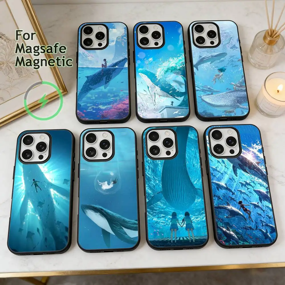 

Marine whale pattern For iPhone17,16,15,14,13,12,11 Plus,Pro Max Magnetic For Magsafe Wireless Charging Phone Case