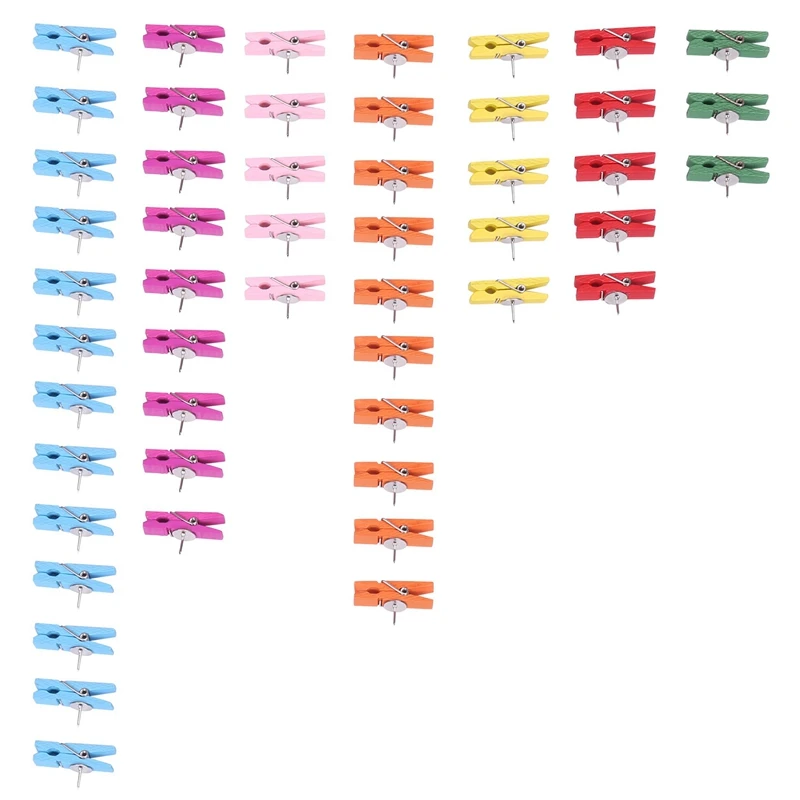 50 Pcs Colorful Push Pins Clips Wooden Pegs Pushpin Tacks Wooden Crafts Pins Drawing Pins Decorative Paper Wood Clips