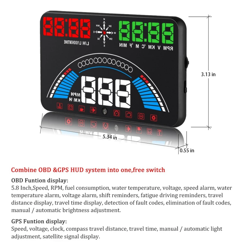 Head Up Display HUD S7 OBD2 + sistem peringatan GPS untuk Speedometer keselamatan pengemudi