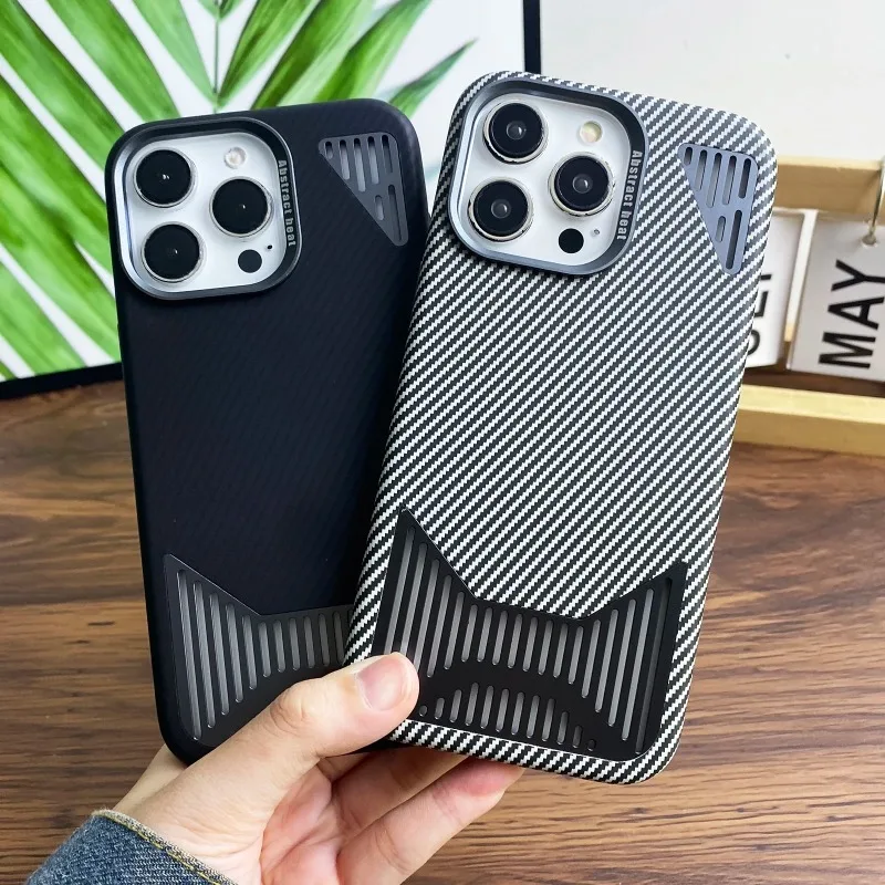 

Carbon Fiber Texture Magnetic Phone Case For iPhone 15 14 13 12 Pro Max Breathable Heat Dissipation Wireless Charging Cover