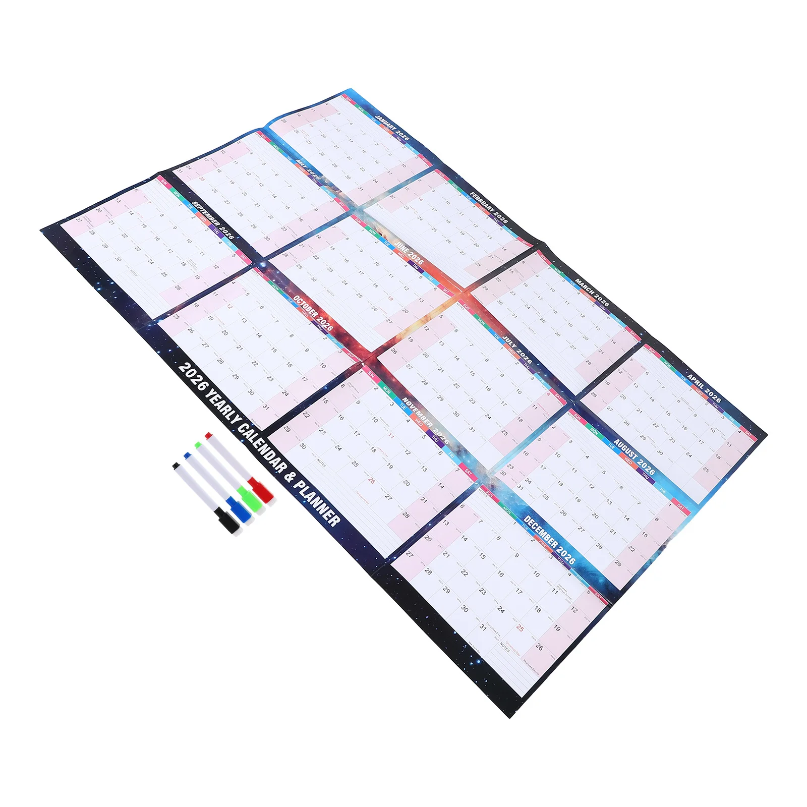 

2026 Large Dry Erase Wall Calendar Doublesided Yearly Planner Home Office Time Management Reusable Erasable Calendar for Wall