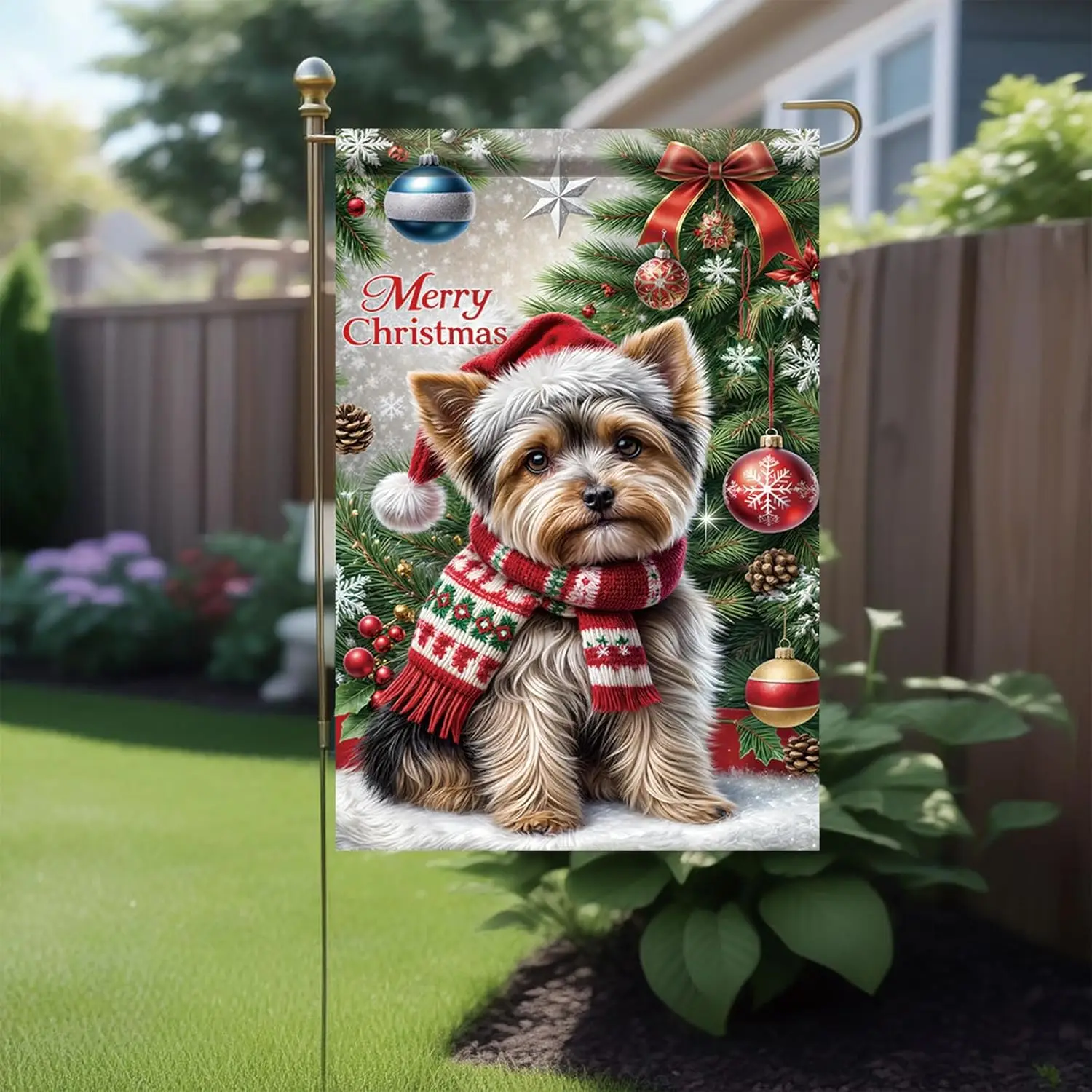 عيد الميلاد حديقة العلم يوركشاير جحر الكلب العلم عيد الميلاد عطلة ديكورات للباحة 12x18 بوصة مزدوجة الوجهين في الهواء الطلق الشتاء راية HZZ