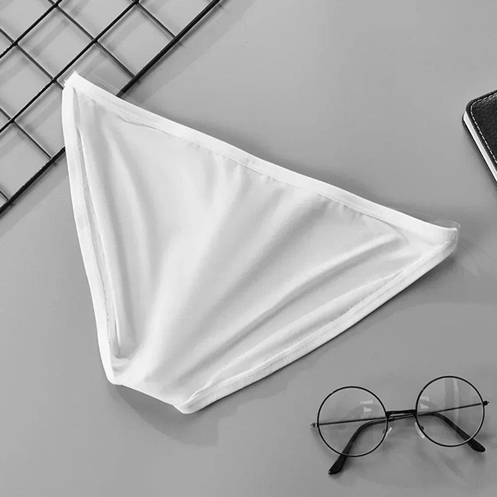 男性用のセクシーな透明な艶をかけられたシルクの下着,快適で通気性のある下着,ローウエスト,凸型ブリーフ