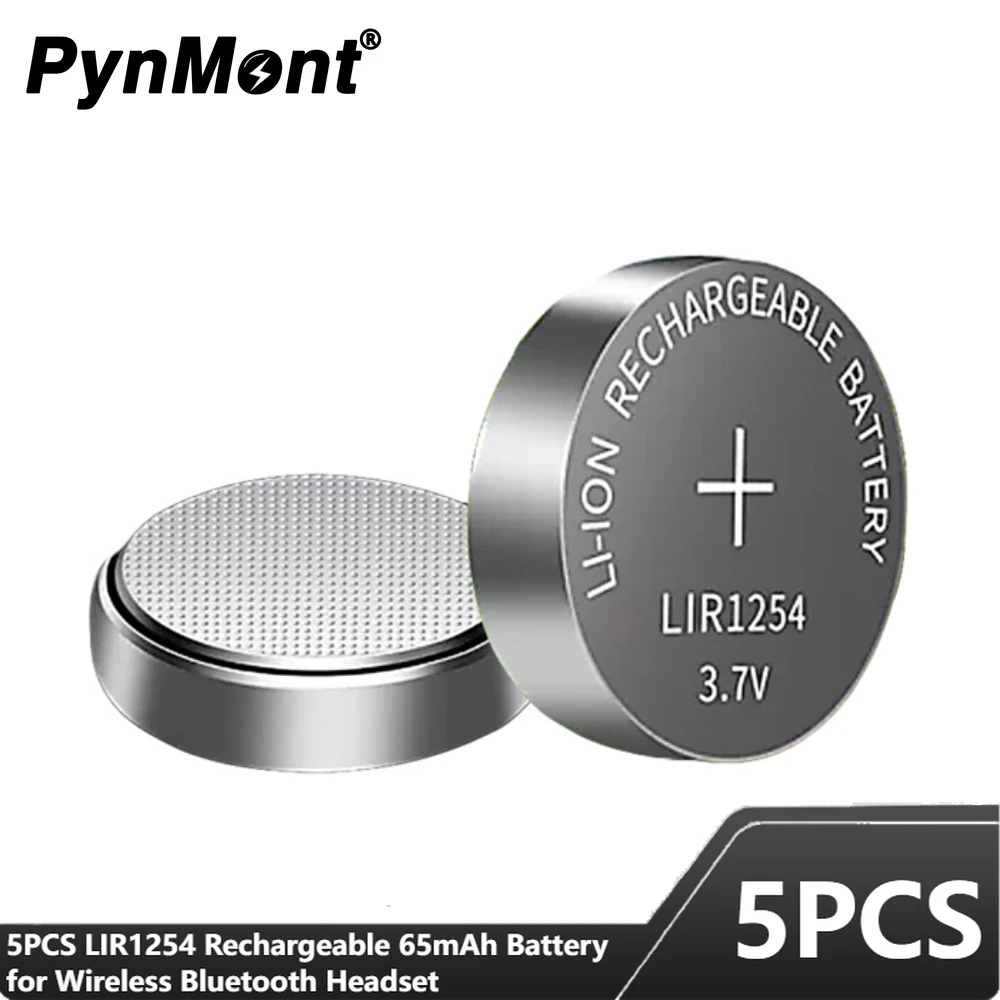 

5PCS Rechargeable Lithium Battery LIR1254 Button Type Rechargeable Battery 65mAh Battery for Wireless Bluetooth Headset