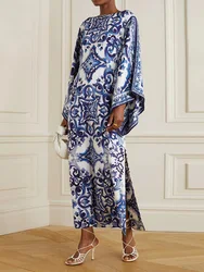Party Dress Patchwork Printing Loungewear Women Summer Loose Maxi Dress Casual Three Quarter Sleeve O-Neck Ladies Dress Vestidos
