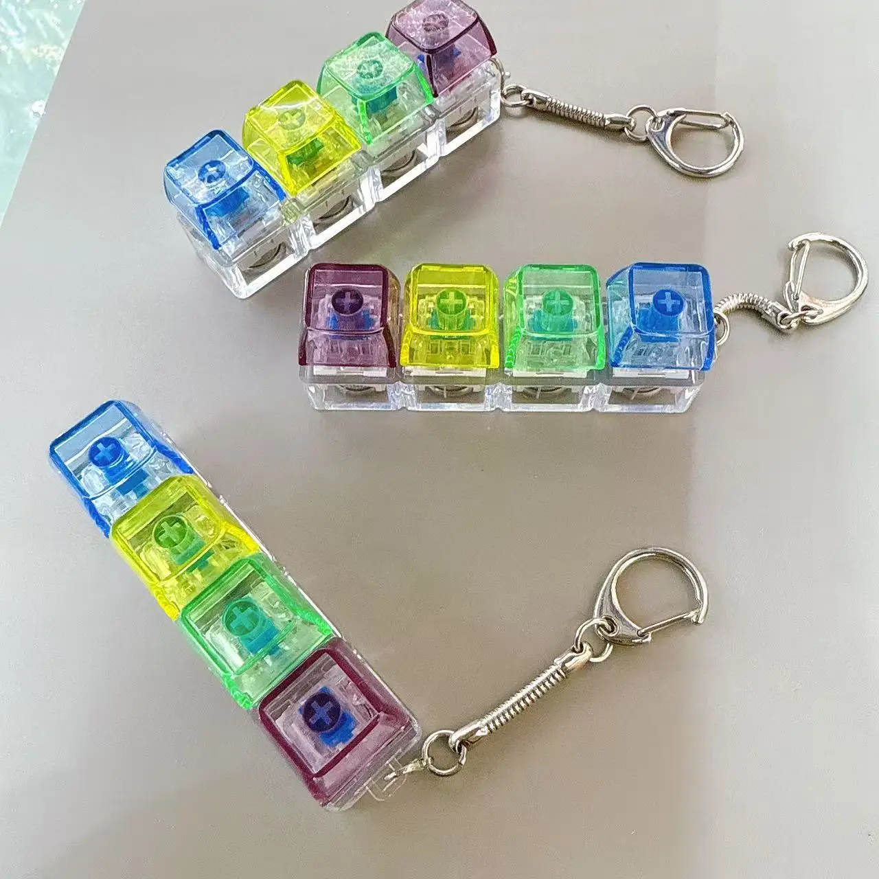 2026 New Keyboard Fidget Toys LED Crystal Keycap Keychain Stress Relief Fingertip Gadget Decompression Toys Clicker Fidget Toy