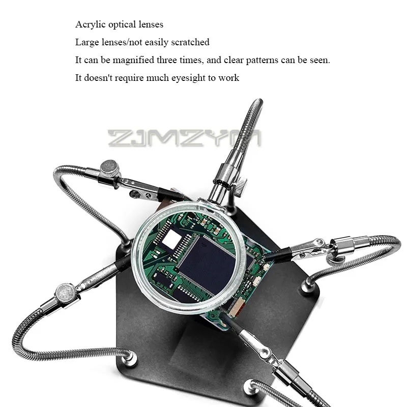 

PCB Circuit Board Soldering Station 4Pcs Flexible Arms Vise Soldering Holder 360°Rotating Welding Tool With 3X Magnifying Glass