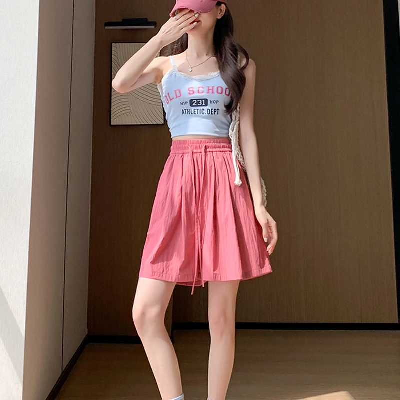 

Summer Ice Silk Thin Bottoms Ladies Girl Shorts Streetwear Women Oversized Joggers Sports Running Breathable Casual Short Pants