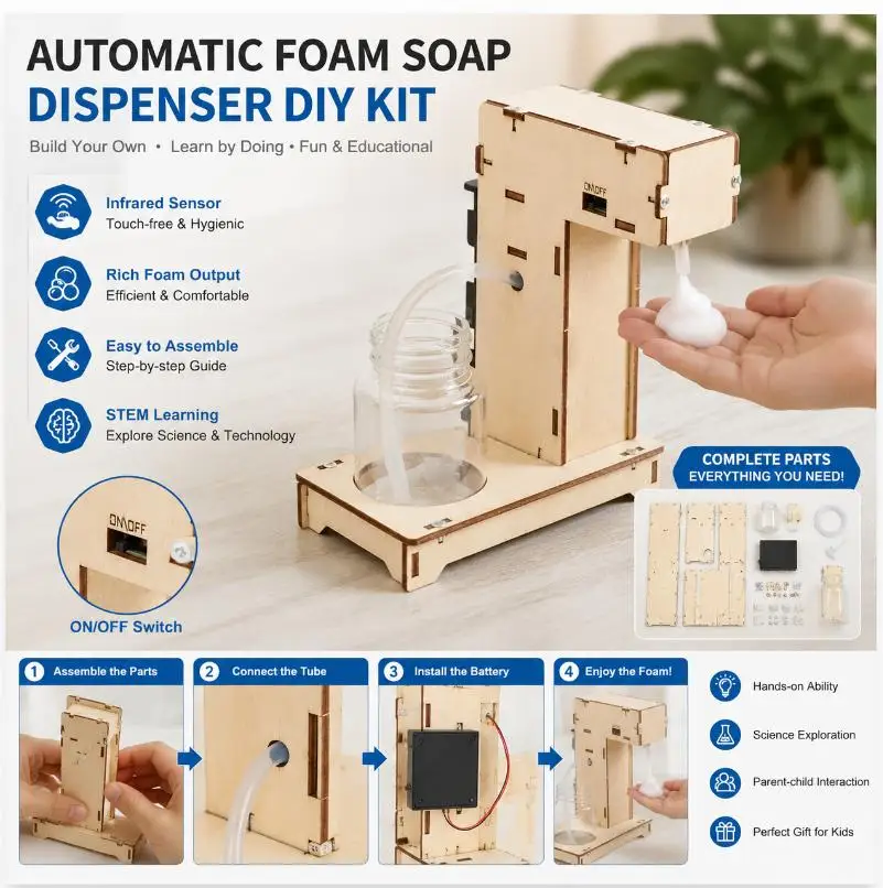 DIY Automatic Induction Foam Hand Washer STEM Kit Educational Assembled Toy for Kids School Science Learning Projects