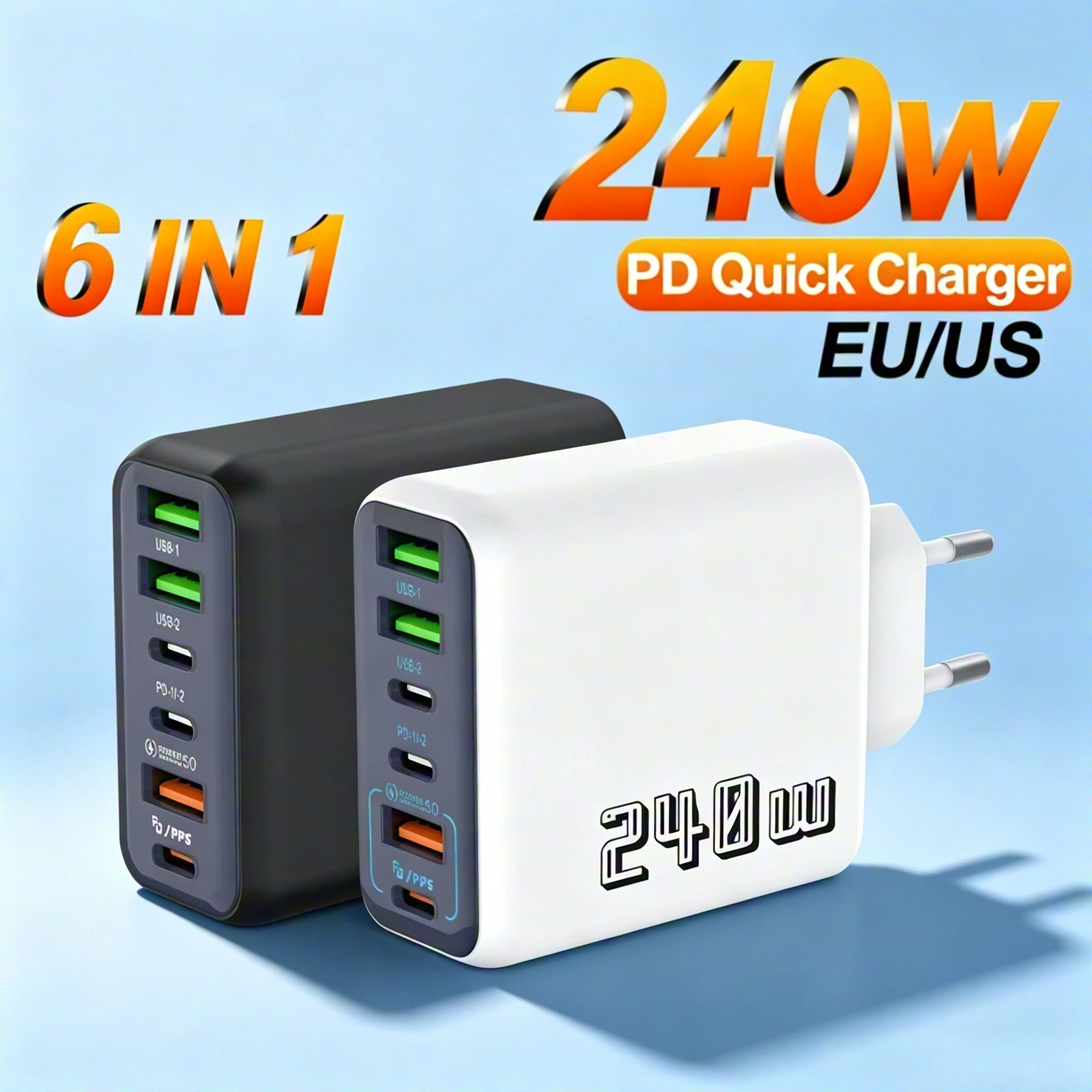 

6 In 1 USB C Fast Charging Charger 240W Type C Quick Charge For Samsung Huawei Xiaomi Honor iPhone 17 High Speed Power Adapter