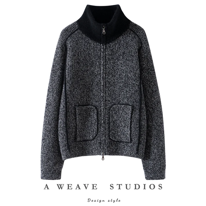 

Casual Winter Sweater Women's Cardigan 100% Cashmere Sweater Turtleneck Lapel Clothes Cozy Fancy Yarns Warm Thicked Knitted Coat