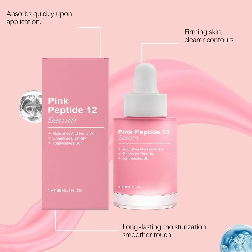 Pink Peptide12 Anti Aging Serum 30ml Firming Hydrating Face Essence,Reduces Fine Lines, Boosts Elasticity for Glowing Rejuvenate