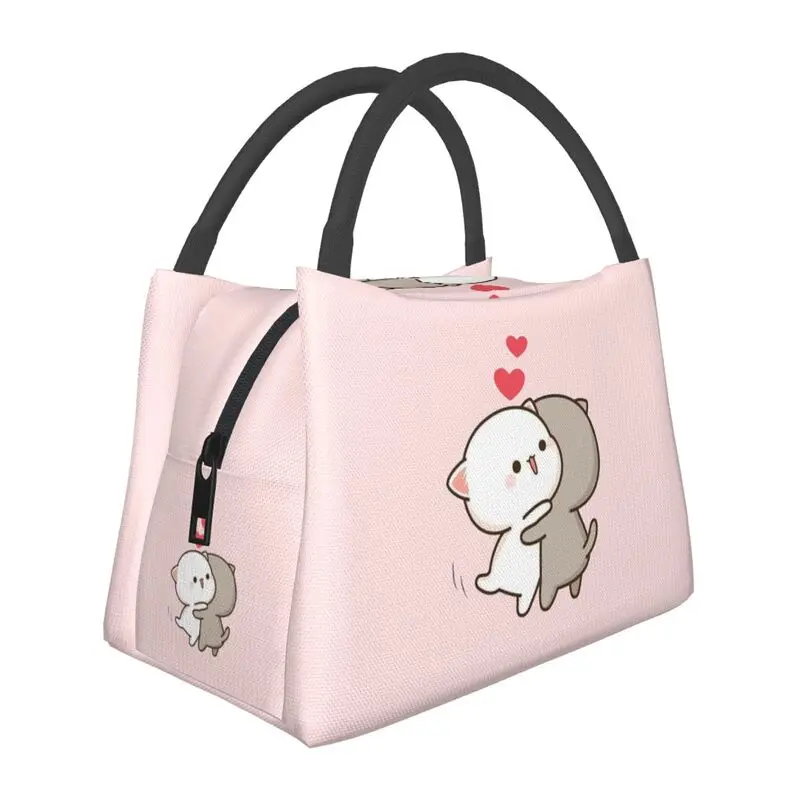 

Cute Mochi Peach Cat And Goma Love Insulated Lunch Tote Bag for Women Portable Cooler Thermal Bento Box Hospital Office