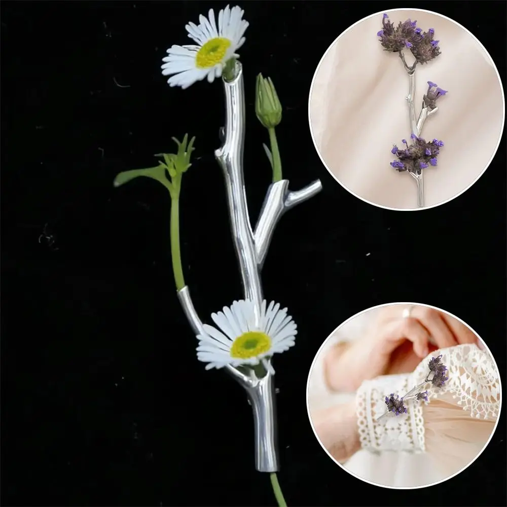 Creative Branch-Shaped Flower Insert Brooch DIY Clothing Corsage Plastic Metal Branch Pins for Brooches with Insert Flowers