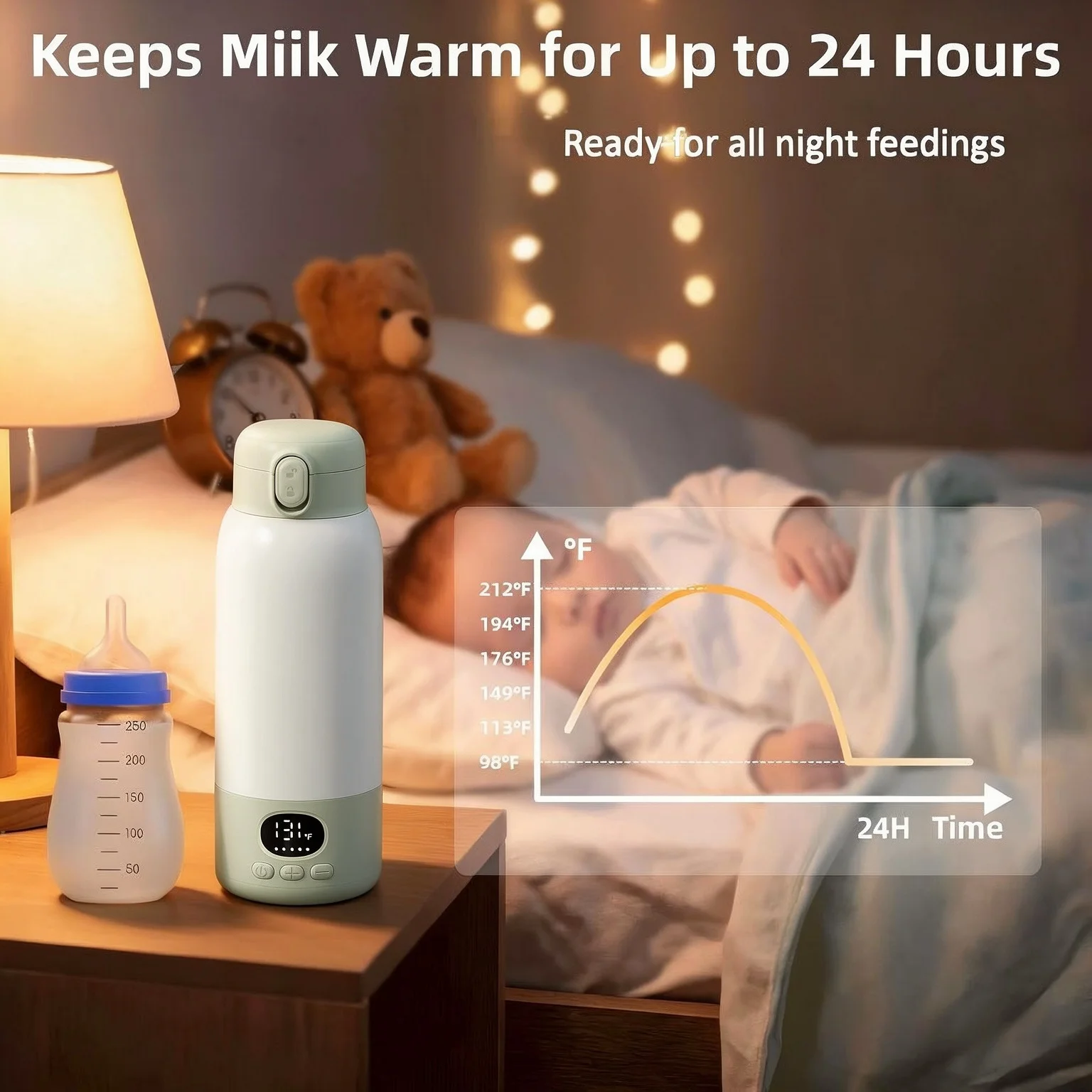 Portable Wireless Milk Warmer, Constant Temperature Stainless Steel Heated Cup for Baby Night Feeding, Travel Outdoor Home Office Use, Also for Coffee & Tea
