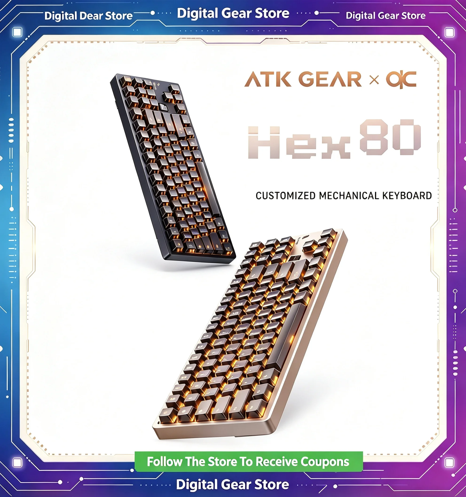 Teclado mecânico para jogos ATK Hex80 com interruptor magnético, estrutura de gaxeta hot-swap, RGB, taxa de polling de 8000Hz, 0,005mm, teclado mecâni