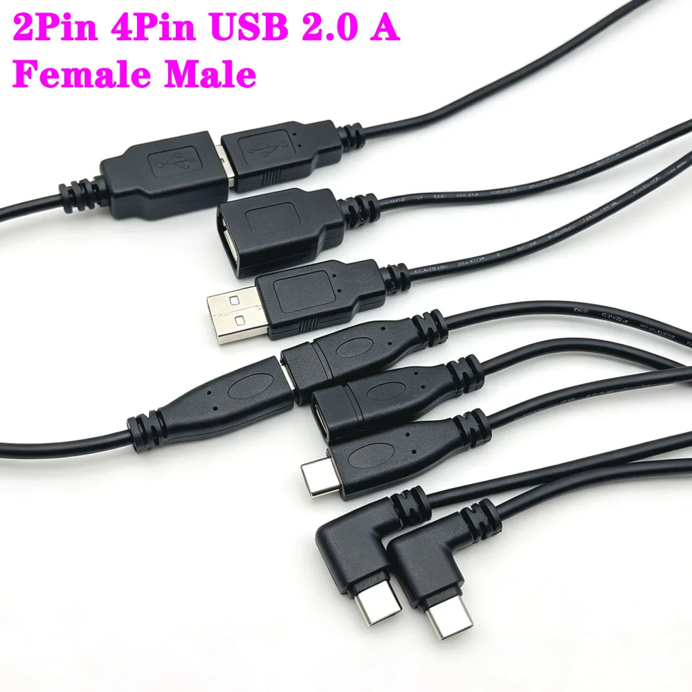 1Pcs DIY Repair Welding Cable 2 Wire 4 Wires Type C USB 2.0 Elbow Head Male Female Jack 4Pin/2Pin Type-c Male Extension Cable