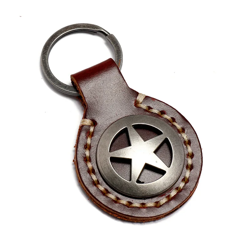 Handmade Stitched Star Leather Keychain for Car Keys Fashion Accessory Creative Gift for Men Women Minimalist Pentagon Key