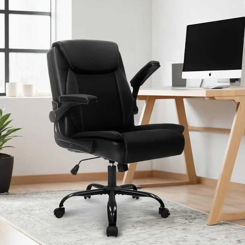 

Office Desk Computer Chair Ergonomic Executive Mid-Back Leather Gaming Chair with Adjustable Flip-Up Armrests Wheels